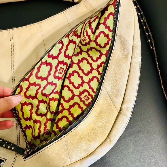 orYANY Leather Handbag Cream Shoulder Bag With Studded black Leather Accents - Picture 2 of 10